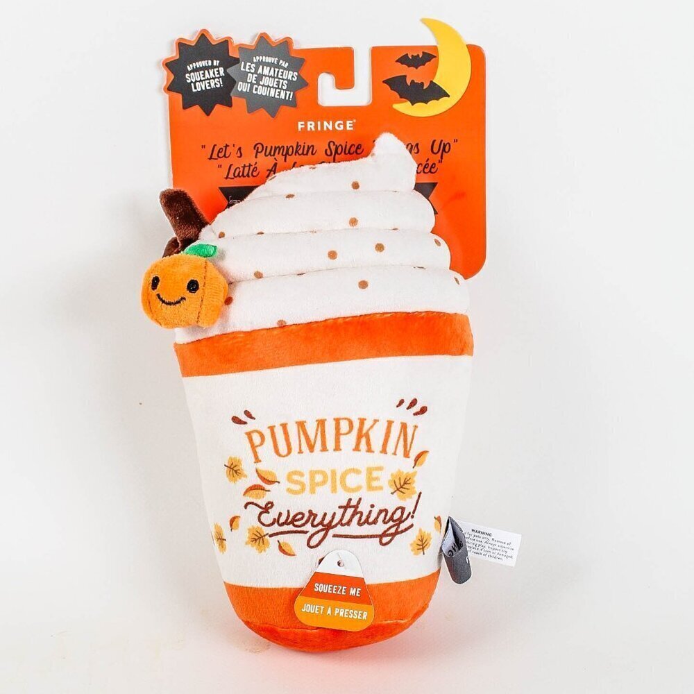 Fringe Studio Pumpkin Spice Plush Dog Toy Squeaker Fall Halloween NWT 9”